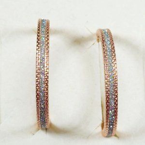 14K Rose Gold over 925 Sterling Silver diamond cut glitter hoop earrings 1.25 in